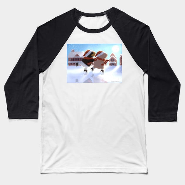 Guinea pigs ice skating Baseball T-Shirt by Mondesign26 